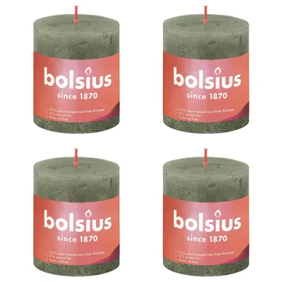 Obrázok produktu pre Bolsius Rustikálne stĺpové sviečky Shine 4 ks 80x68 mm olivovo zelená