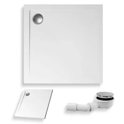 Zdjęcie produktu dla Brodzik Posadzkowy Prysznicowy Kwadratowy 90x90x4,5 Akrylowy, Efekt Kamienia | w zestawie - Syfon, odpływ ⌀90 mm | BADLAND GEOS
