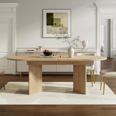 Image de Table extensible pour repas, dimensions 120–160 x 80 cm, plateau en MDF de 18 mm d'épaisseur, angles arrondis, capacité de charge de 60 kg, design épuré, finition chêne