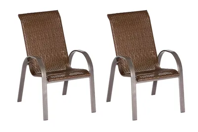 Produktbild von Merxx Stapelsessel "Varese" 2er Set - Aluminiumgestell mit Kunststoffgeflecht braun