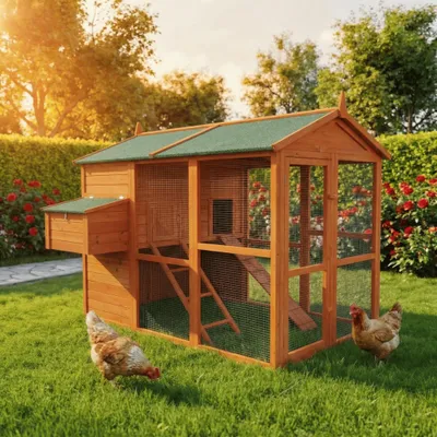 Produktbild von MyAnimal XXL Hühnerstall MH-15 | Bis zu 7 Hühner - Aufklappbarer Nistkasten - Auslauf - Zwei Etagen - Hühnergehege - Freigehege - Sitzstange (Braun)