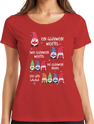 Produktbild von Glühwein Wichtel Gnome Elf Lustig - Weihnachten Weihnachtsgeschenk Christmas Damen T-Shirt, Rot, M