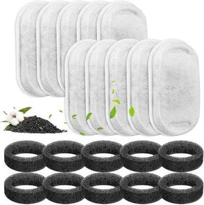 Produktbild von Packung mit 20 Katzenbrunnenfiltern für 2L/3.2L/4L Edelstahl Trinkbrunnen, 10 Stück Carbonfilter und 10 Stück Schaumfilter für Hunde und K
