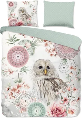 Productafbeelding van HIP dekbedovertrek "mandala's & uilen" - Wit - (240x200/220 cm) - 100% katoen, flanel