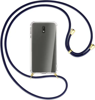 Produktbild von Handykette Backcover-Schutzhülle mit Band (Metall goldfarben) für Nokia 3 - dunkelblau