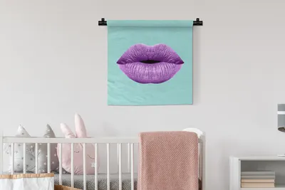 Produktbild von MuchoWow® Wandteppich Wandbehang Lippen - Pastell - Lila 60x60 cm Tapisserie Dekoration Wandtuch - Dekorationen - Wand Decke