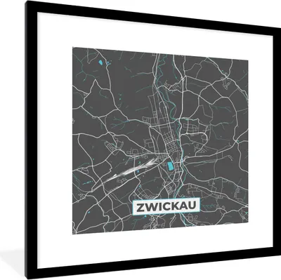 Produktbild von MuchoWow® Gerahmtes Poster Deutschland - Blau - Zwickau - Stadtplan - Karte 40x40 cm - Poster mit Schwarzem Bilderrahmen Wandposter Rahmen Foto Bilder - Poster - Plakat im Rahmen