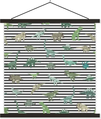 Produktbild von MuchoWow® Textilposter Kinderzimmer - Schwarz - Dinosaurier - Jungen - Mädchen - Kinder 40x40 cm mit schwarzem Rahmen - Fotos