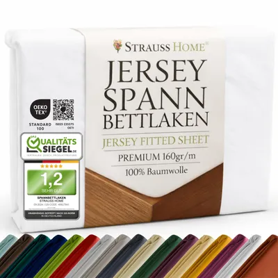 Produktbild von Strauss Home® Premium Spannbettlaken – 160 g/m² Gekämmte Baumwolle – Extra Hohe Steghöhe in Hotelqualität – Formstabil & Langlebig – Für Boxspringbetten bis 35 cm – 140x220-180x220cm - Weiß / Perlweiss 