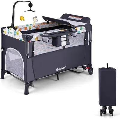Imagen del producto de Cuna para bebé de 120 x 60 cm, cuna auxiliar plegable y móvil, con 4 niveles de ajuste para bebés de hasta 15 kg