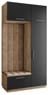 Produktbild von Masseno Garderobe-Set REMA 120/240/60 cm Modern Garderobenschrank Eiche Wotan, Veloursstoff MONOLITH 09 (Beige)