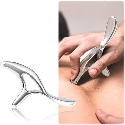 Immagine prodotto di Pietra Gua Sha in acciaio inossidabile - Impugnatura ergonomica per un massaggio profondo dei tessuti - Massaggiatore per punti trigger, dal collo alla tensione plantare