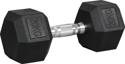 Obrázok produktu pre HOMCOM Gumová činka Fitness činka Činka pre tréningovú miestnosť kancelária šesťhranný tvar kovová guma čierna 20 KG