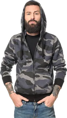 Produktbild von ROCK-IT Apparel Kapuzenjacke Herren, Camouflage Sweatjacke, Männer Zipper, S-5XL, Reißverschluss, Fleece-Innenseite, weicher Stoff, Grau/Schwarz 5XL