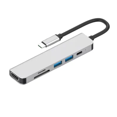 Produktbild von USB-C Hub 6in1 Adapter – 4K HDMI, Power Delivery (PD), 2x USB 3.1, SD & microSD Kartenleser – Kompakter USB-C Multiport Hub für Laptop, MacBook & PC