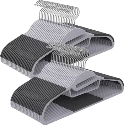 Produktbild von Relaxdays Kleiderbügel, 50er Set, rutschfest gummiert, Steg, Öffnung U-Form, Krawattenhalter, Bügel platzsparend, grau