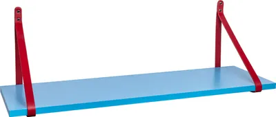 Produktbild von ABRATO® Wandregal Maramara Blau 100x25x1,8 cm Schweberegal mit Ledergurten Aufhängung Rot