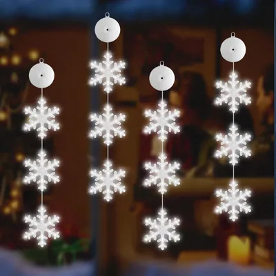 LED-Schneeflocken-Lichterkette, 4 Stück, 120 cm, Timer, Batterie