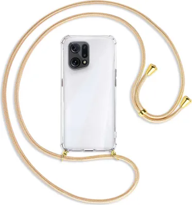 Produktbild von Handykette Backcover-Schutzhülle mit Band (Metall goldfarben) für Oppo Find X5 - Goldkordel