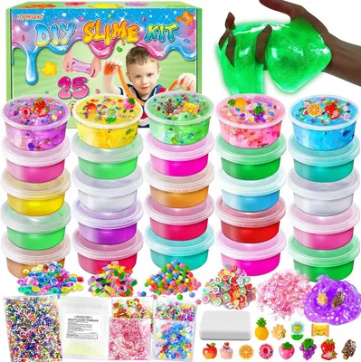 Image de Kit de fabrication de slime, comprenant 25 récipients, couleurs vives, avec des perles en mousse, pour les enfants de 3 à 12 ans