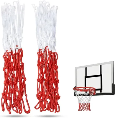 Imagen del producto de Conjunto de redes de baloncesto, de 2 piezas, fabricadas en poliéster de 3,5 mm, de color rojo y blanco, aptas para uso en exteriores e interiores