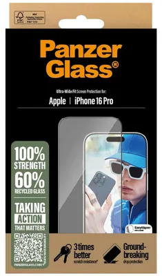 Produktbild von PanzerGlass ® Displayschutz iPhone 16 Pro | Ultra-Wide Fit, Apple, Apple - iPhone 16 Pro, Trockene Anwendung, Kratzresistent, Schockresistent, Transparent, 1 Stück(e)