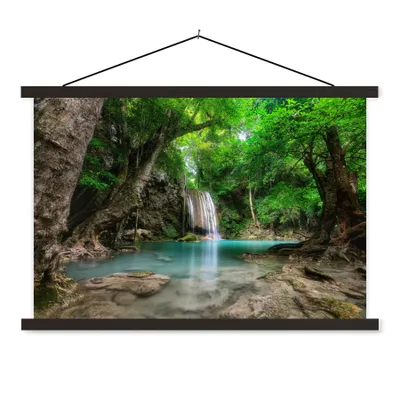 Produktbild von MuchoWow® Textilposter Dschungel - Wasserfall - Pflanzen - Wasser - Natur 90x60 cm mit schwarzem Rahmen - Aufhängungssatz