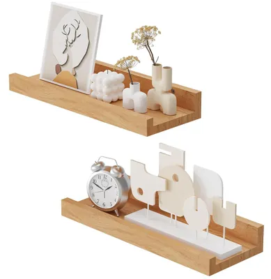 Produktbild von Wandregal, 2er-Set, schwebendes Regal 30 x 12 cm, Holz, Ablage für Bilderrahmen und Dekorationen, für Wohnzimmer, Arbeitszimmer, Badezimmer, Küche, Holzfarbe