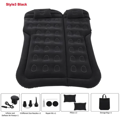 Produktbild von Aufblasbare Auto-Luftmatratze - SUV-Schlafbett - Stil 3, Schwarz - Tragfähigkeit 300 kg - 9 cm dick - PVC mit Flockoberfläche - Tragbares Campingbett