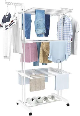 Obrázek produktu pro Sušák na prádlo – skládací, s kolečky – výška 172 cm – stříbrný