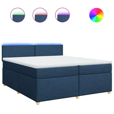 Imagen del producto de Cama con somier y colchón, color azul, 200x200 cm, tapizada en tela
