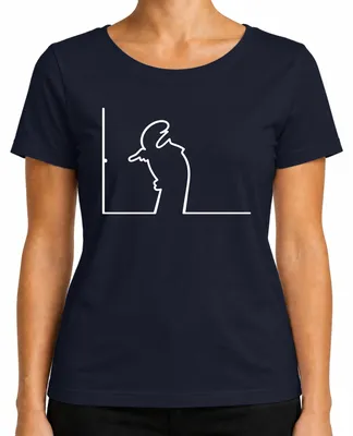 Imagen del producto de Camiseta para mujer, diseño "Linea Balum Strichmännchen" de Osvaldo Cavandoli, estilo "Kult", color azul marino, talla L