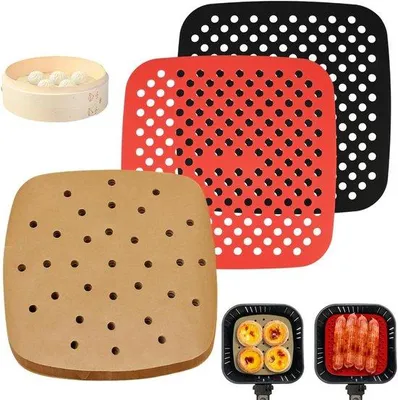Produktbild von Backpapier 100 Stück & Silikonmatte für Airfryer 21,5cm hitzebeständig