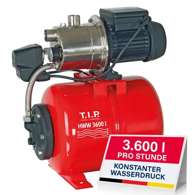 Image de Station d'eau domestique T.I.P. HWW 3600 I, débit max. 3.600 l/h, puissance : 650W, hauteur de refoulement : 40 m, réservoir de pression : 18 l