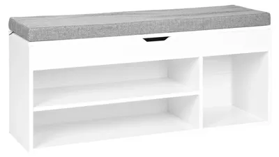 Obrázok produktu pre ModernHome WYJ-249 Botník s čalouněnou lavicí 30,5 x 104 x 49 cm, 3 police, bílý