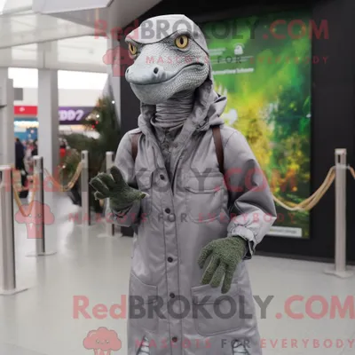 Produktbild von Graues REDBROKOLY Coelophysis-Maskottchenkostüm mit Parka und Ohrringen