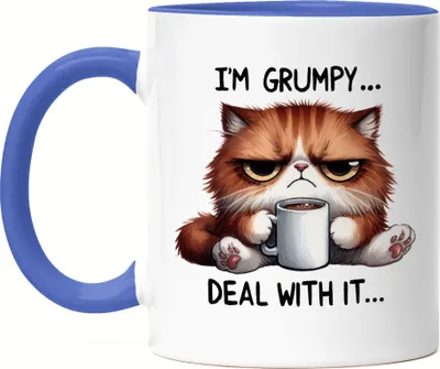 Produktbild von I'm Grumpy Deal With It Tasse Blau Lustige Katze Morgenmuffel Humor Geschenkidee