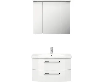 Produktbild von PELIPALSerie 4010 40100800209 Block bestehend aus:Keramik-Waschtisch, Unterschrank, Spiegelschrank mit Kranz / 84cm