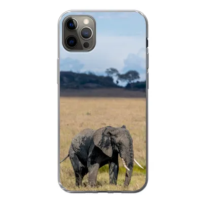 Produktbild von MuchoWow® Handyhülle Schutzhülle Hülle für iPhone 12 Pro Max Elefant - Gras - Tiere - Natur Silikon Softcase Handy Hülle - Hartschale