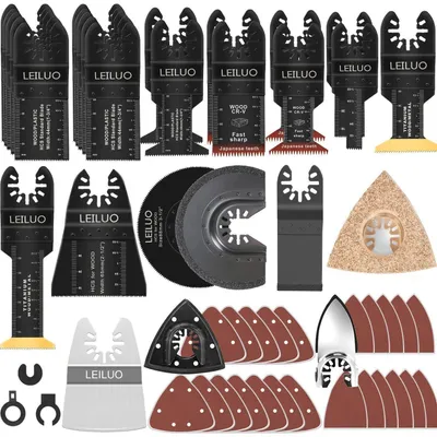 Productafbeelding van Oscillerend multigereedschap accessoire set, 112-delig. Geschikt voor snijden, schuren en voegen. Universeel en geleverd met opbergtas. Compatibel met DeWalt en Makita