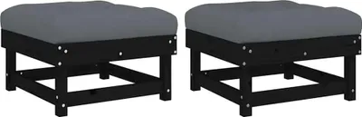 Produktbild von vidaXL Gartenhocker mit Kissen 2 Stk. Schwarz Massivholz Kiefer