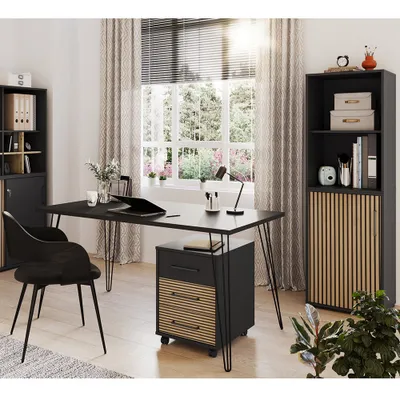 Produktbild von Büromöbelset 3-teilig mit Schreibtisch, schwarz, Akustikpaneel-Optik HUNTSVILLE-80