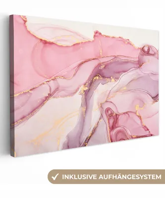 Produktbild von MuchoWow® - Leinwandbilder - Gold - Marmor - Rosa, Wandbild, Wanddeko Bilder Wohnzimmer, 120x80cm