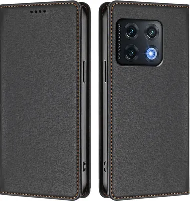 Obrázek produktu pro Kožené pouzdro pro OnePlus 10 Pro, magnetické flipové pouzdro zPolyuretankůže se stojánkem Černá