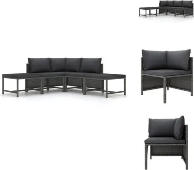 Produktbild von vidaXL 5-tlg. Garten-Sofagarnitur mit Auflagen Grau Poly Rattan - Gartensofaelemente