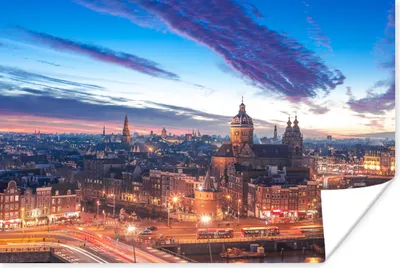 Produktbild von MuchoWow® Poster Amsterdam Skyline - Nacht 180x120 cm - Fotoplakat