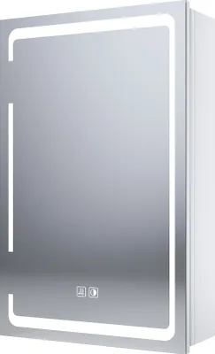 Produktbild von SONNI eintüriger Spiegelschrank aus Metall, 380x600x140 mm, mit dimmbarer LED-Beleuchtung, Doppel-Touch-Schaltern, integrierter Rasiersteckdose, Wands