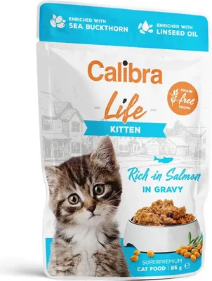 Productafbeelding van Calibra 8595706700955, Kittenvoer, Geschikt voor alle rassen, Zalm, 85 gram, Zonder granen, Zonder soja