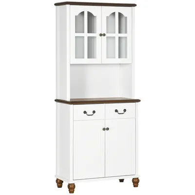 Produktbild von HOMCOM Küchenschrank, Küchenbuffet mit 2 Schubladen, Hochschrank mit 4 Türen, offenem Fach, Vitrinenschrank mit Soft-Close-Funktion für Wohnzimmer, Küche, 76 x 38 x 182 cm, Weiß