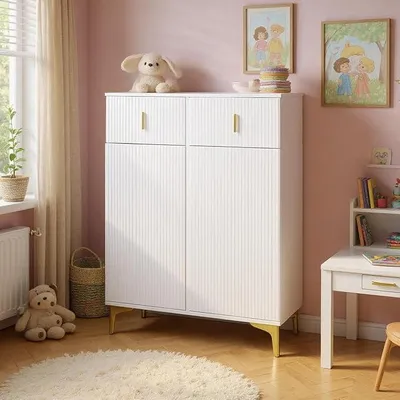 Produktbild von Moderner Kinderkleiderschrank mit Schubladen und Einlegeböden - kinderfreundliche Aufbewahrung weiß